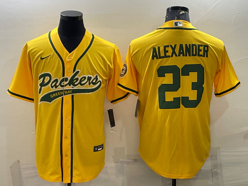 Men’s Green Bay Packers #23 Jaire Alexander Yellow With Patch Cool Base Stitched Baseball Jersey