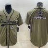 Men’s Dallas Cowboys Olive Salute to Service Team Big Logo Cool Base Stitched Baseball Jersey