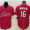 Men’s San Francisco 49ers #16 Joe Montana Red Pinstripe Color Rush With Patch Cool Base Stitched Baseball Jersey