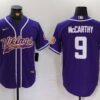 Men’s Minnesota Vikings #9 JJ McCarthy Purple Cool Base Stitched Baseball Jersey