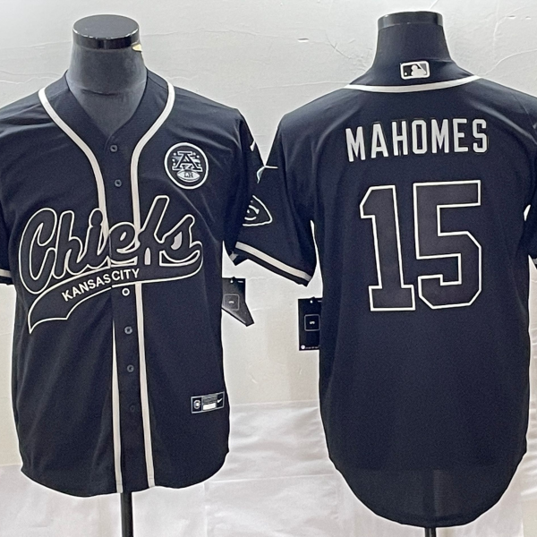 Men’s Kansas City Chiefs #15 Patrick Mahomes Black Cool Base Stitched Baseball Jersey