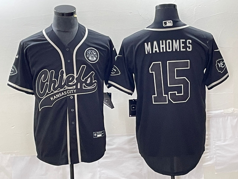 Men’s Kansas City Chiefs #15 Patrick Mahomes Black Cool Base Stitched Baseball Jersey