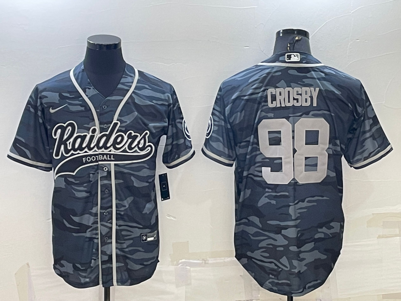 Men’s Las Vegas Raiders #98 Maxx Crosby Grey Camo With Patch Cool Base Stitched Baseball Jersey