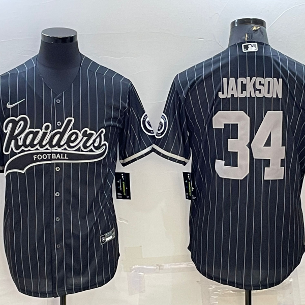 Men’s Las Vegas Raiders #34 Bo Jackson Black With Patch Cool Base Stitched Baseball Jersey