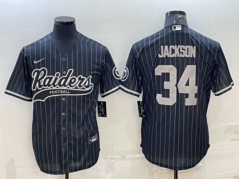 Men’s Las Vegas Raiders #34 Bo Jackson Black With Patch Cool Base Stitched Baseball Jersey