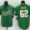 Men’s Philadelphia Eagles #62 Jason Kelce Green Gold C Patch Cool Base Stitched Baseball Jersey