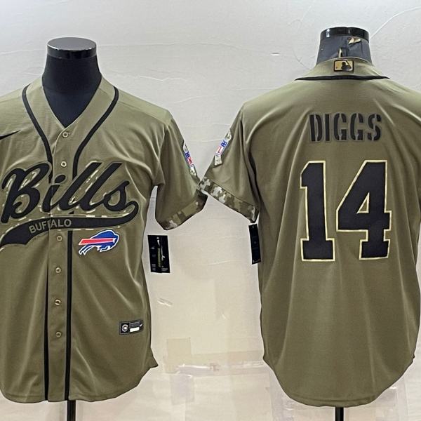 Men’s Buffalo Bills #14 Stefon Diggs 2022 Olive Salute to Service Cool Base Stitched Baseball Jersey