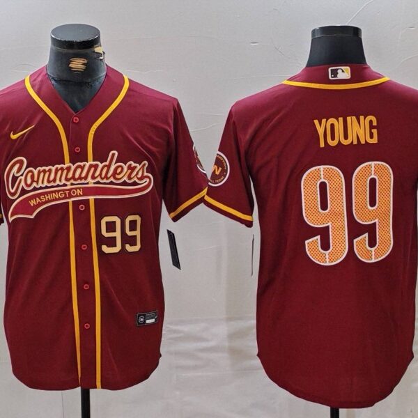 Men’s Washington Commanders #99 Chase Young Burgundy With Patch Cool Base Stitched Baseball Jerseys