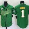 Men’s Philadelphia Eagles #1 Jalen Hurts Green With C Patch Cool Base Stitched Baseball Jersey