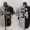 Men’s Las Vegas Raiders #34 Bo Jackson Number Grey Black Split Cool Base Stitched Baseball Jersey