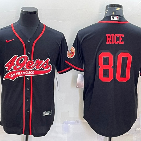Men’s San Francisco 49ers #80 Jerry Rice Black Color Rush With Patch Cool Base Stitched Baseball Jersey