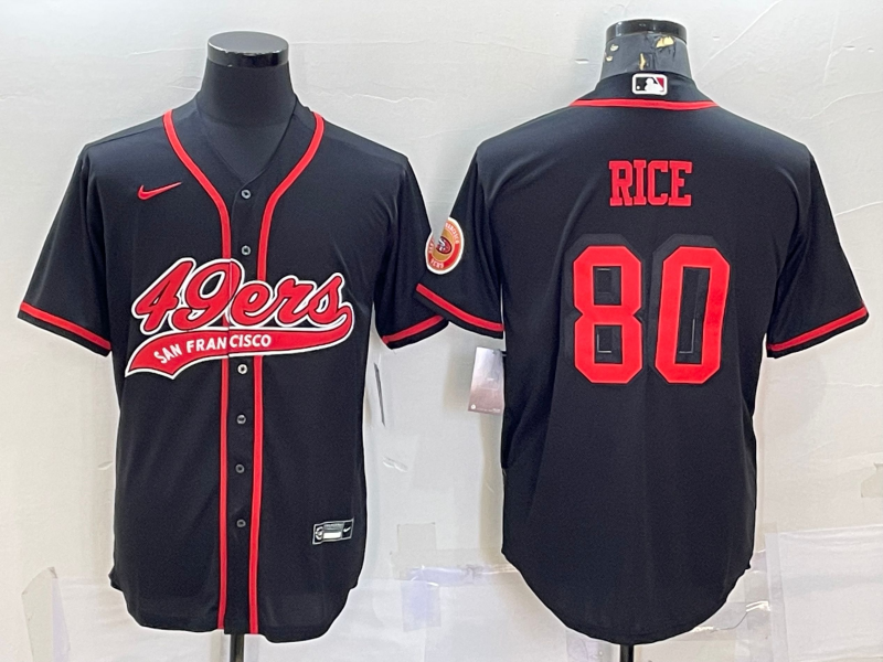 Men’s San Francisco 49ers #80 Jerry Rice Black Color Rush With Patch Cool Base Stitched Baseball Jersey