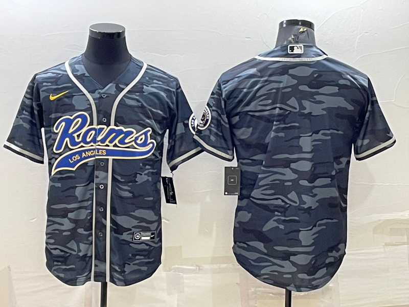 Men’s Los Angeles Rams Blank Grey Navy With Patch Cool Base Stitched Baseball Jersey
