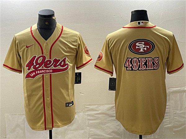 Men’s San Francisco 49ers Gold Team Big Logo With Patch Cool Base Stitched Baseball Jersey