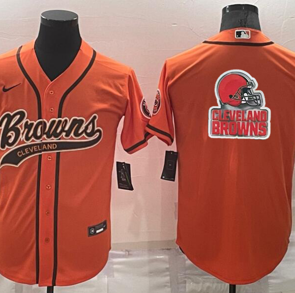 Men’s Cleveland Browns Orange Team Big Logo With Patch Cool Base Stitched Baseball Jersey