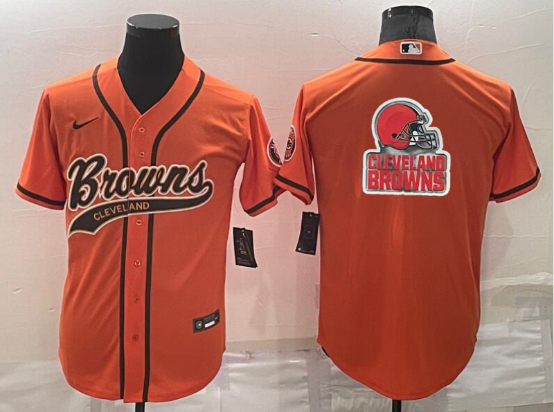 Men’s Cleveland Browns Orange Team Big Logo With Patch Cool Base Stitched Baseball Jersey