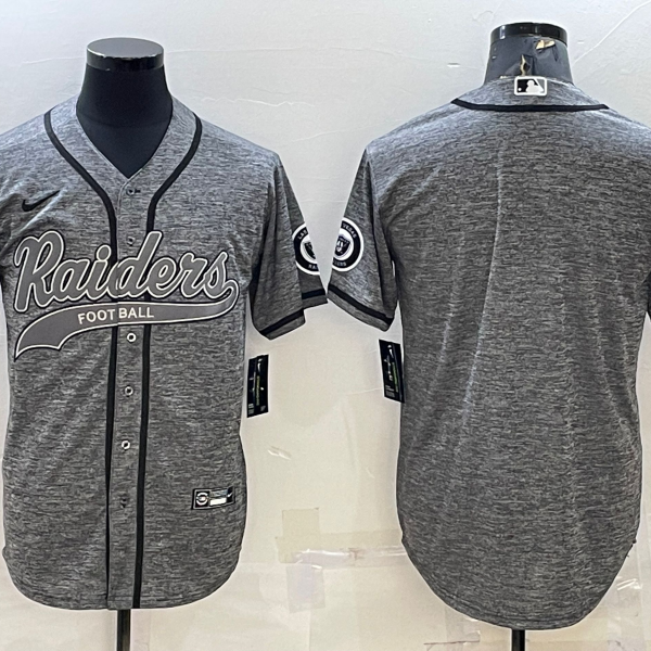 Men’s Las Vegas Raiders Blank Grey With Patch Cool Base Stitched Baseball Jersey