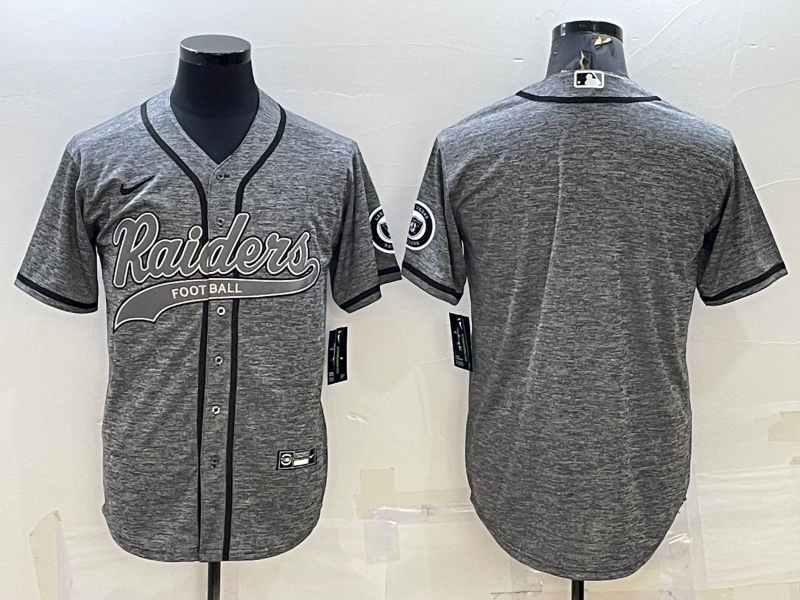Men’s Las Vegas Raiders Blank Grey With Patch Cool Base Stitched Baseball Jersey