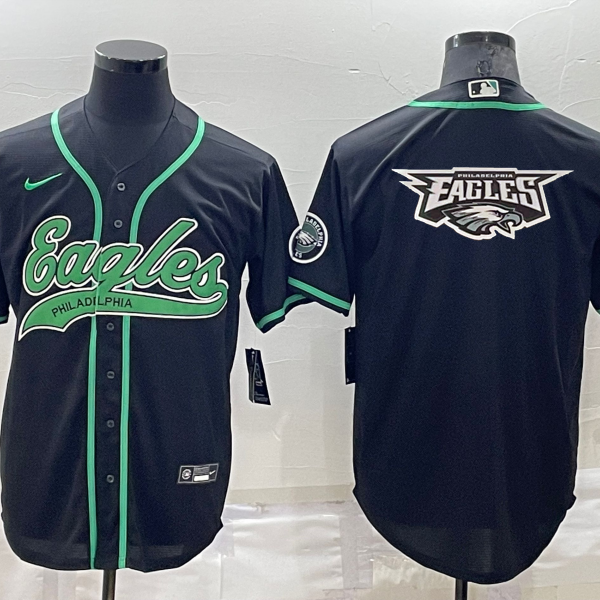 Men’s Philadelphia Eagles Black Team Big Logo With Patch Cool Base Stitched Baseball Jersey