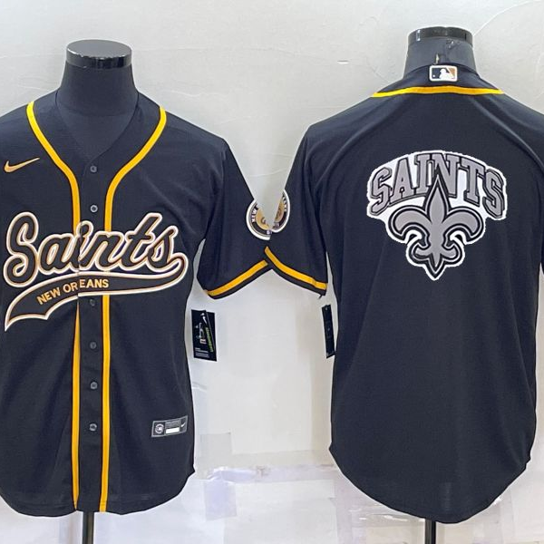 Men’s New Orleans Saints Black Team Big Logo With Patch Cool Base Stitched Baseball Jersey