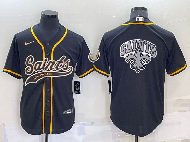 Men’s New Orleans Saints Black Team Big Logo With Patch Cool Base Stitched Baseball Jersey