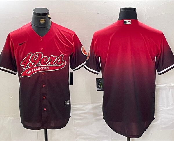 Men’s San Francisco 49ers Blank Red Black With Patch Cool Base Stitched Baseball Jersey