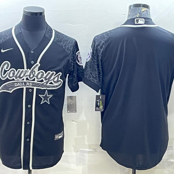 Men’s Dallas Cowboys Blank Black Reflective With Patch Cool Base Stitched Baseball Jersey