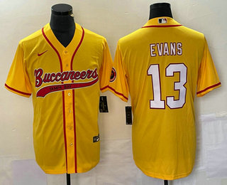 Men’s Tampa Bay Buccaneers #13 Mike Evans Gold With Patch Cool Base Stitched Baseball Jersey