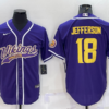 Men’s Minnesota Vikings #18 Justin Jefferson Purple Yellow With Patch Cool Base Stitched Baseball Jersey
