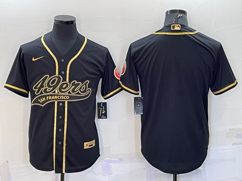 Men’s San Francisco 49ers Blank Black Gold With Patch Cool Base Stitched Baseball Jersey