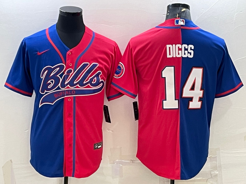 Men’s Buffalo Bills #14 Stefon Diggs Blue Red Two Tone With Patch Cool Base Stitched Baseball Jersey