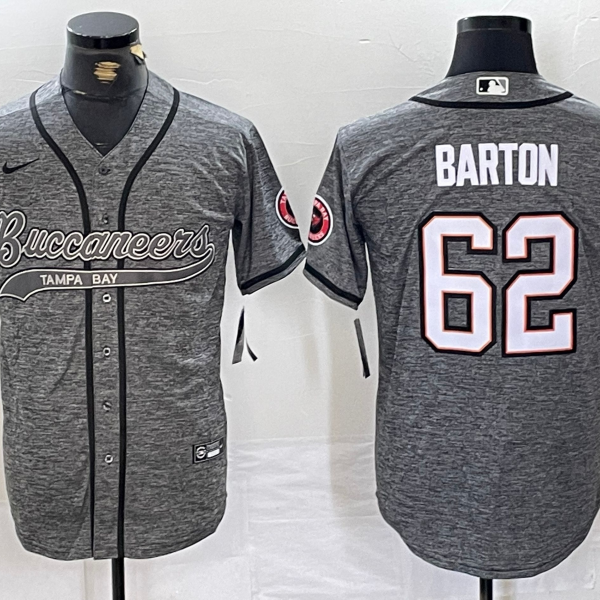 Men’s Tampa Bay Buccaneers #62 Graham Barton Grey Gridiron With Patch Cool Base Stitched Baseball Jersey