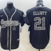 Men’s Dallas Cowboys #21 Ezekiel Elliott Black Reflective With Patch Cool Base Stitched Baseball Jersey