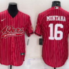 Men’s San Francisco 49ers #16 Joe Montana Red Pinstripe With Patch Cool Base Stitched Baseball Jersey