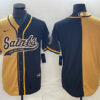 Men’s New Orleans Saints Black Gold Split Cool Base Stitched Baseball Jersey