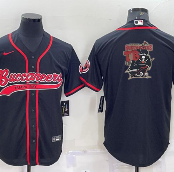 Men’s Tampa Bay Buccaneers Black Team Big Logo With Patch Cool Base Stitched Baseball Jersey