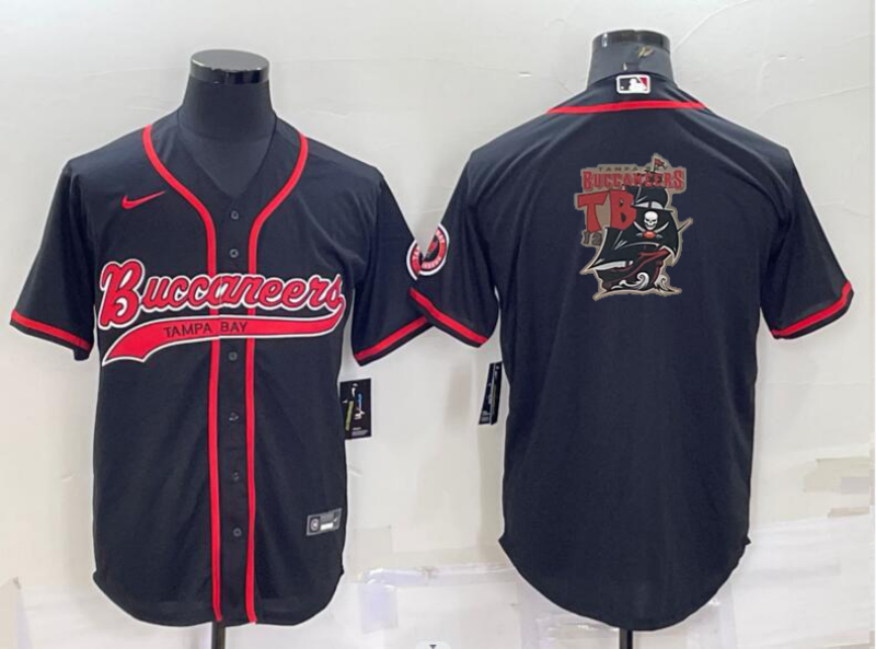 Men’s Tampa Bay Buccaneers Black Team Big Logo With Patch Cool Base Stitched Baseball Jersey