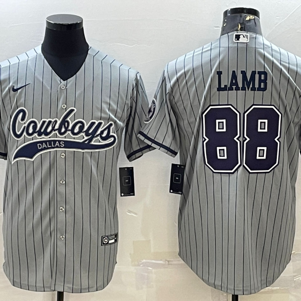 Men’s Dallas Cowboys #88 CeeDee Lamb Grey With Patch Cool Base Stitched Baseball Jersey