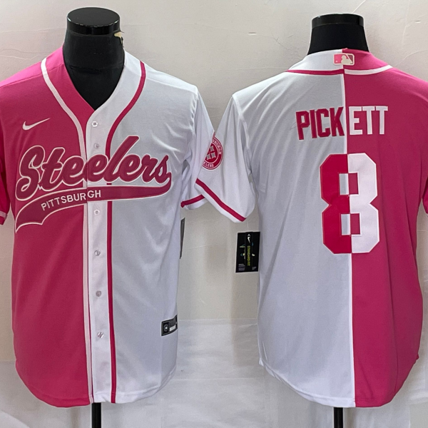 Men’s Pittsburgh Steelers #8 Kenny Pickett Pink White Two Tone With Patch Cool Base Stitched Baseball Jersey