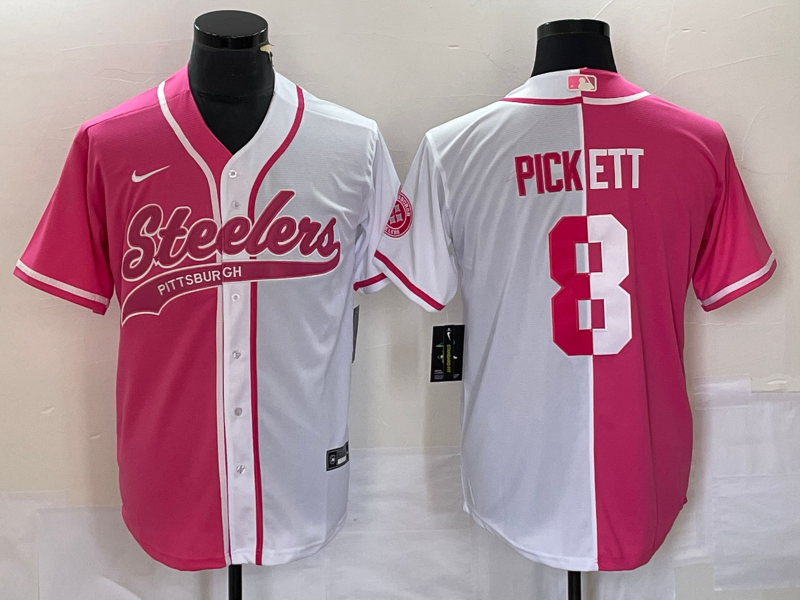 Men’s Pittsburgh Steelers #8 Kenny Pickett Pink White Two Tone With Patch Cool Base Stitched Baseball Jersey