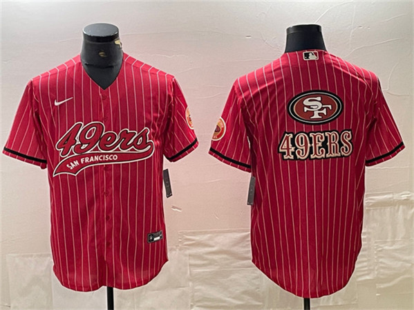 Men’s San Francisco 49ers Red Team Big Logo With Patch Cool Base Stitched Baseball Jersey