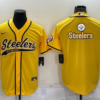 Men’s Pittsburgh Steelers Gold Team Big Logo With Patch Cool Base Stitched Baseball Jersey