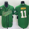 Men’s Philadelphia Eagles #11 A. J. Brown Green Gold With C Patch Cool Base Baseball Stitched Jersey