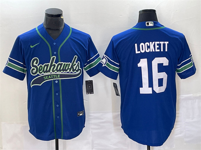 Men’s Seattle Seahawks #16 Tyler Lockett Royal Throwback Cool Base Stitched Baseball Jersey
