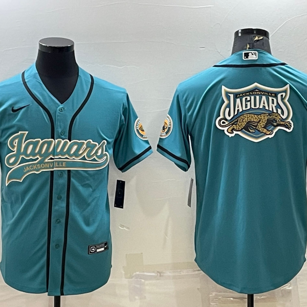 Men’s Jacksonville Jaguars Teal Team Big Logo With Patch Cool Base Stitched Baseball Jersey