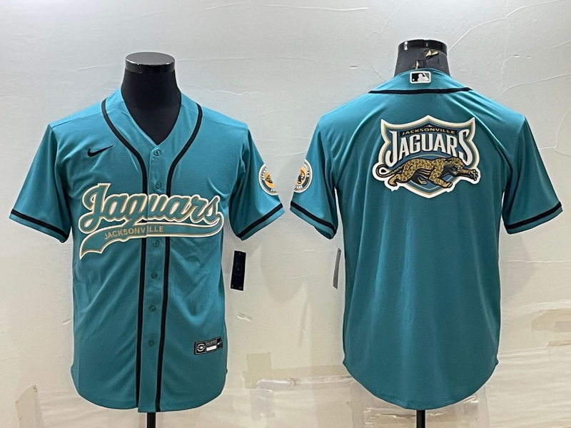 Men’s Jacksonville Jaguars Teal Team Big Logo With Patch Cool Base Stitched Baseball Jersey