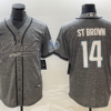 Men’s Detroit Lions #14 Amon Ra St Brown Grey Gridiron With Patch Cool Base Stitched Baseball Jersey