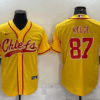 Men’s Kansas City Chiefs #87 Travis Kelce Gold With Patch Cool Base Stitched Baseball Jersey