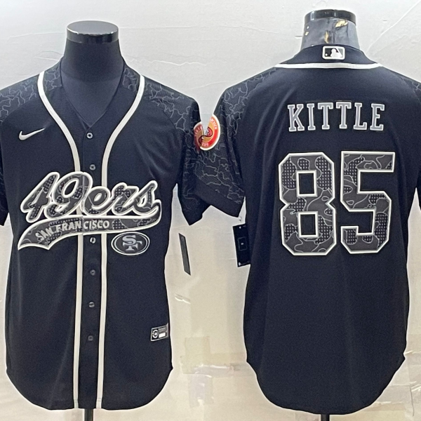Men’s San Francisco 49ers #85 George Kittle Black Reflective With Patch Cool Base Stitched Baseball Jersey