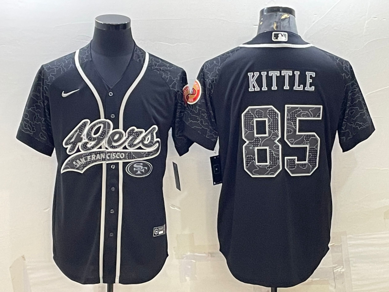 Men’s San Francisco 49ers #85 George Kittle Black Reflective With Patch Cool Base Stitched Baseball Jersey